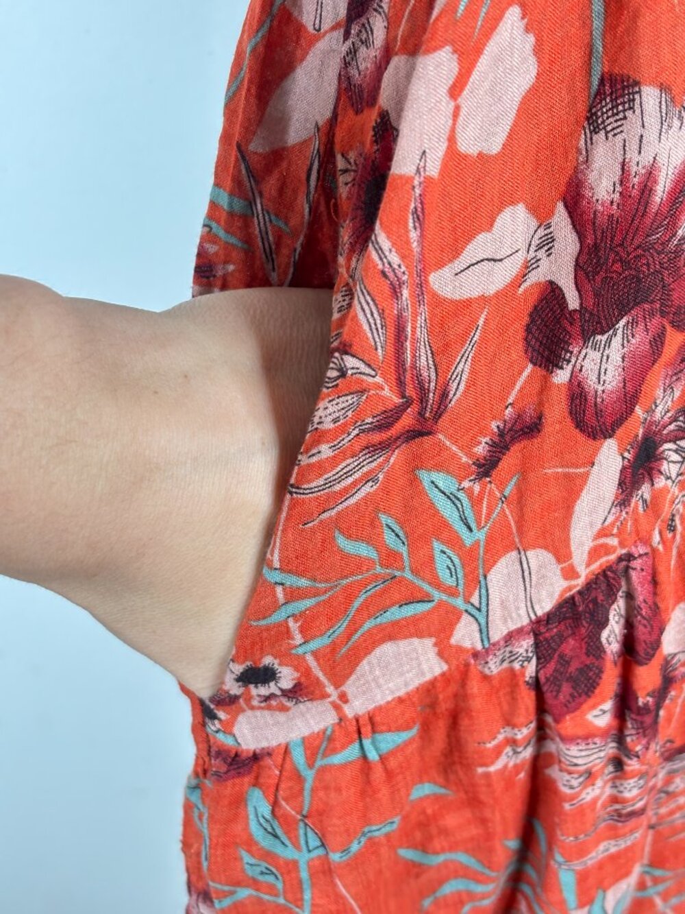 Natural Life Rebecca Orange Floral Midi Dress XL Pockets Boho Cottage Resort - Picture 4 of 10